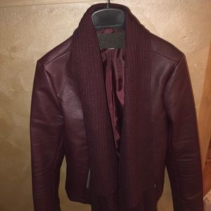 Faux leather jacket w/ drape front, deep purple